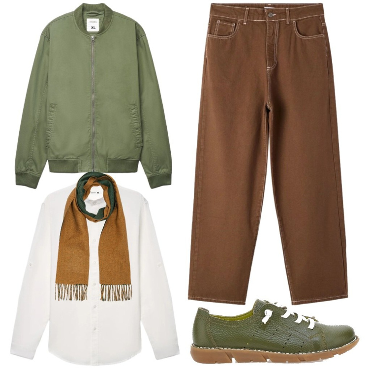 Outfit uomo - 50. Speranza. Stile Urban per Tutti i giorni. Abbinamento con pantaloni, bomber, camicie, sneakers, sciarpe.