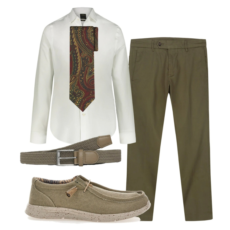 Outfit uomo - Total look #2395421. Stile Business/Elegante per Ufficio. Abbinamento con cinture, camicie, pantaloni chino, scarpe stringate, cravatte.