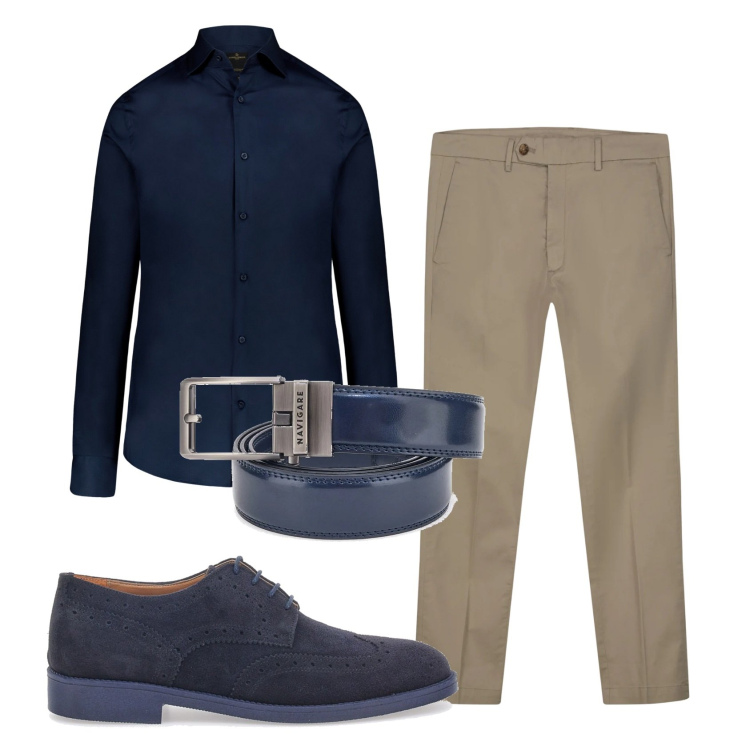 Outfit uomo - Total look #2395423. Stile Business/Elegante per Ufficio. Abbinamento con camicie, pantaloni chino, scarpe stringate, cinture.