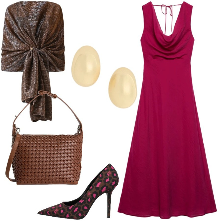 Outfit donna - Total look #2395434. Stile Sexy per Cerimonia. Abbinamento con décolleté, vestiti lunghi, borse a spalla, stole, orecchini.