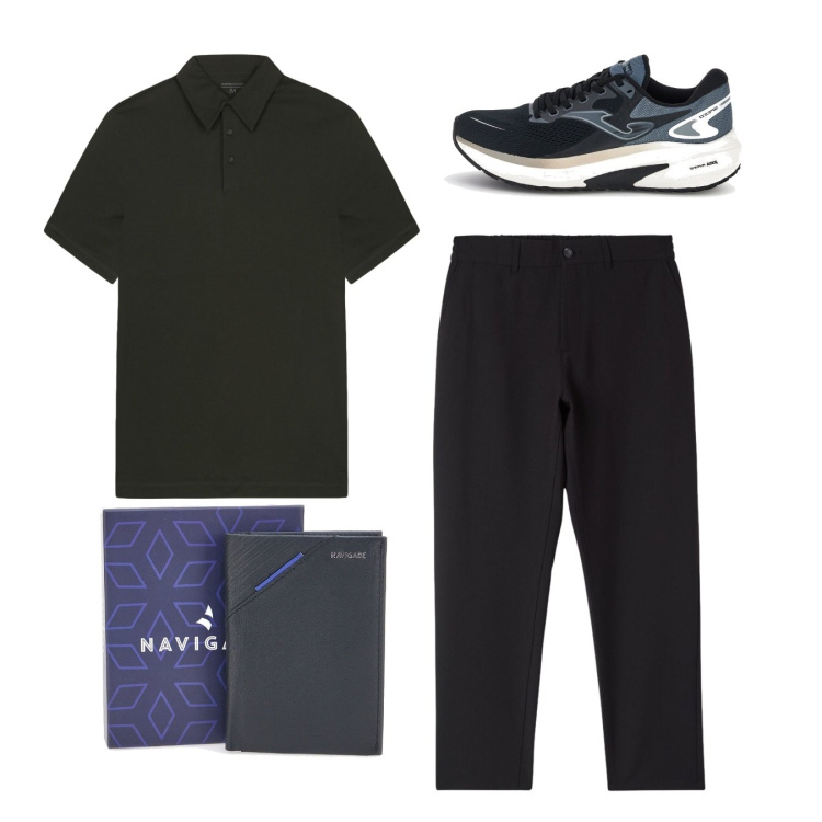 Outfit uomo - Total look. Stile Casual per Tutti i giorni. Abbinamento con pantaloni chino, portafogli, polo, sneakers.