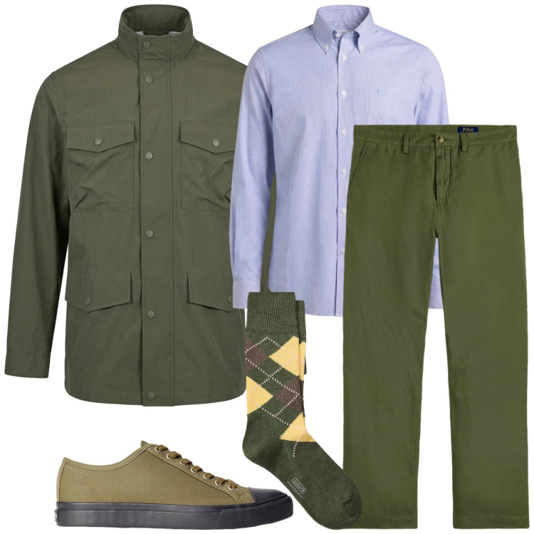 Outfit uomo - Total look #2395457. Stile Trendy per Tutti i giorni. Abbinamento con camicie, giacche, sneakers, pantaloni, calzini.