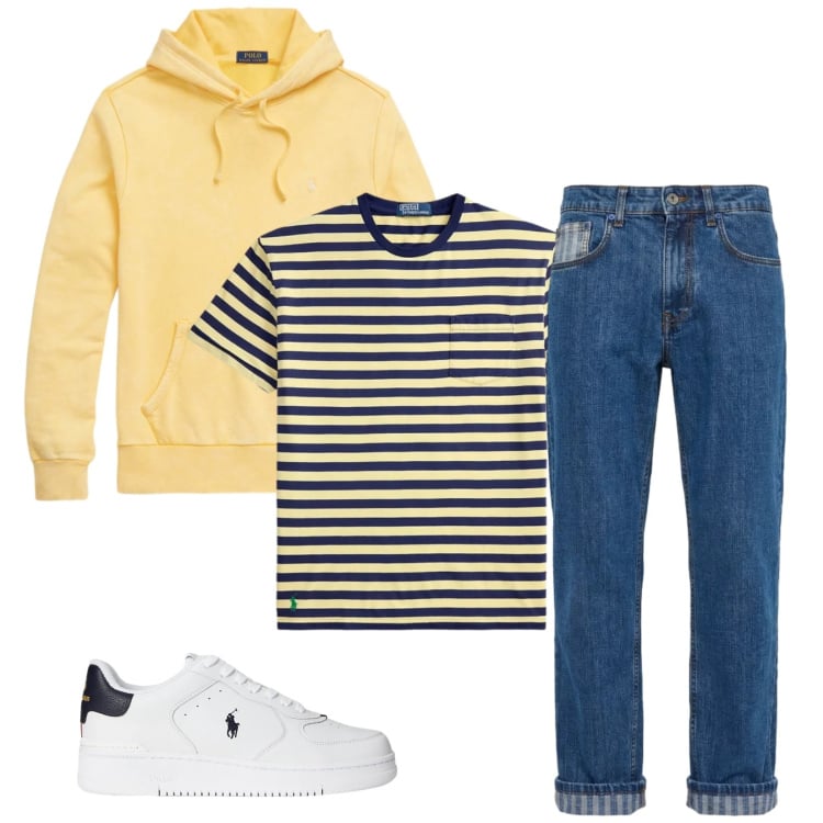Outfit uomo - Total look #2395462. Stile Trendy per Tutti i giorni. Abbinamento con jeans, felpe con cappuccio, sneakers, t-shirt.