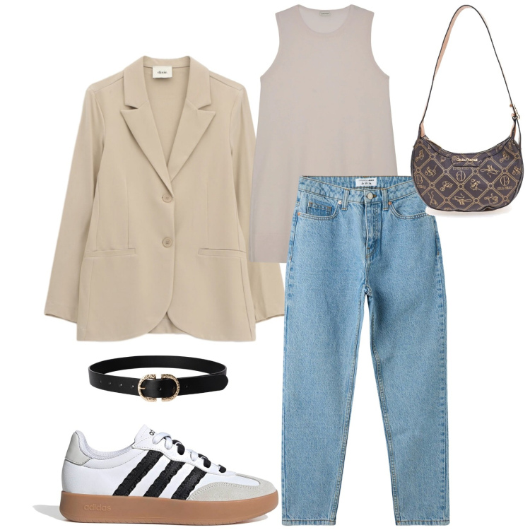 Outfit donna - Total look #2395467. Stile Urban per Tutti i giorni. Abbinamento con jeans mom, cinture, blazer, borse a tracolla, bluse, sneakers.