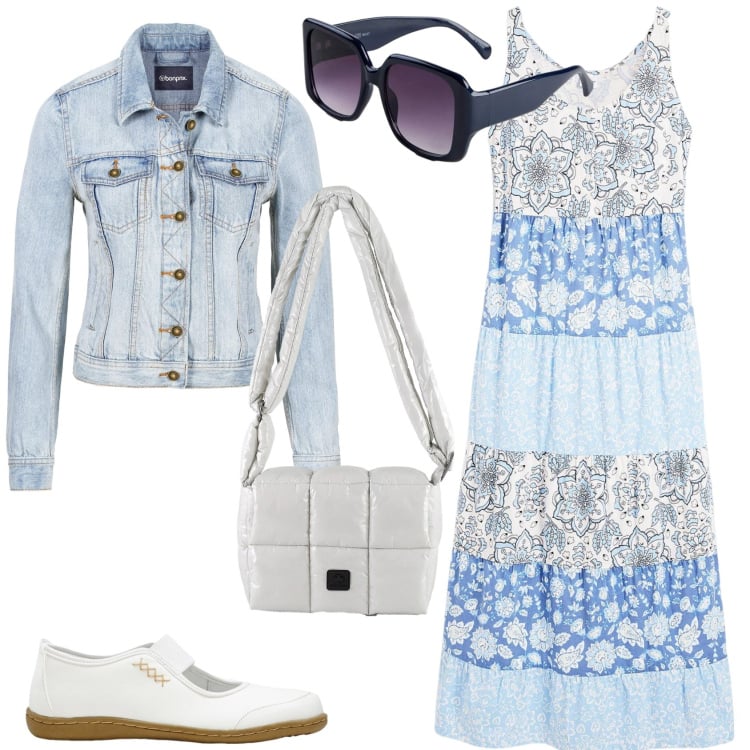 Outfit donna - Urban style. Stile Urban per Tutti i giorni. Abbinamento con ballerine, vestiti lunghi, giacche sportive, occhiali da sole, borse a spalla.