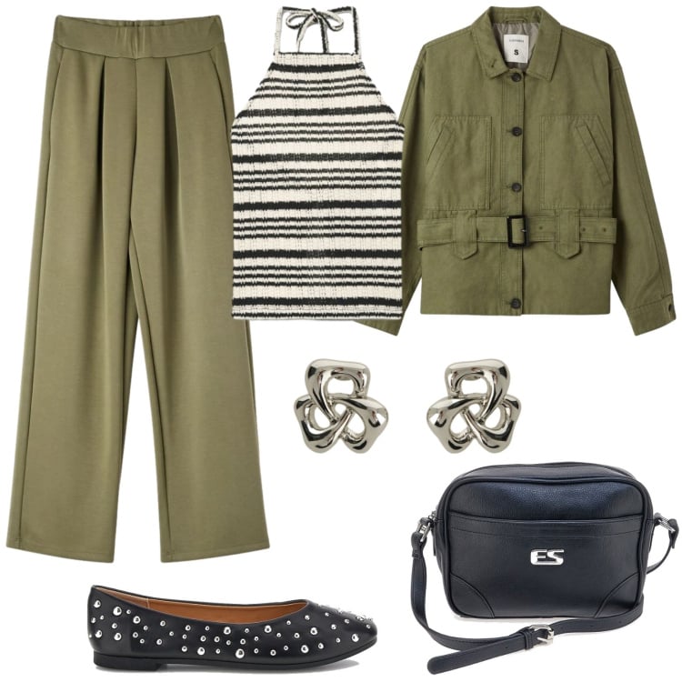 Outfit donna - Il ritorno delle ballerine. Stile Casual chic per Tutti i giorni. Abbinamento con cappotti, pantaloni, canottiere, orecchini, borse a tracolla, ballerine.
