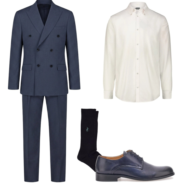 Outfit uomo - Abito doppiopetto. Stile Business/Elegante per Cerimonia. Abbinamento con calzini, scarpe stringate, camicie, abiti.