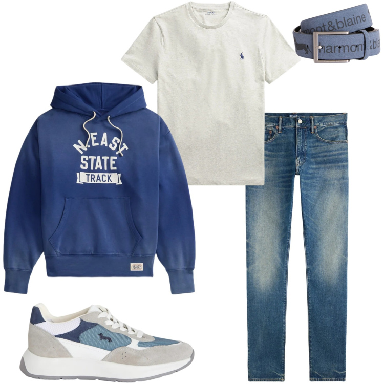 Outfit uomo - Casual style. Stile Casual per Tutti i giorni. Abbinamento con sneakers, cinture, t-shirt, felpe con cappuccio, jeans.