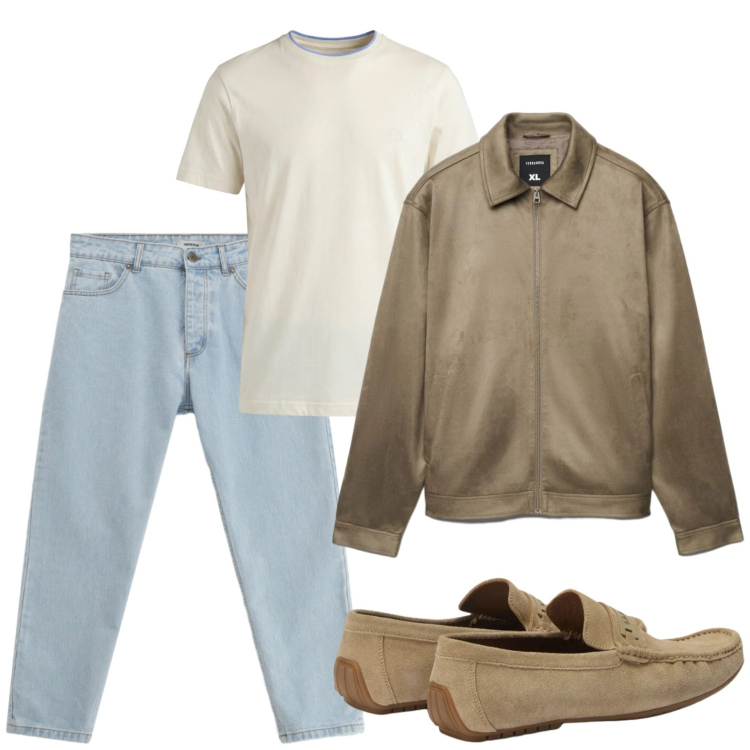 Outfit uomo - Look da viaggio breve. Stile Trendy per Tutti i giorni. Abbinamento con giacche, jeans, scarpe stringate, t-shirt.