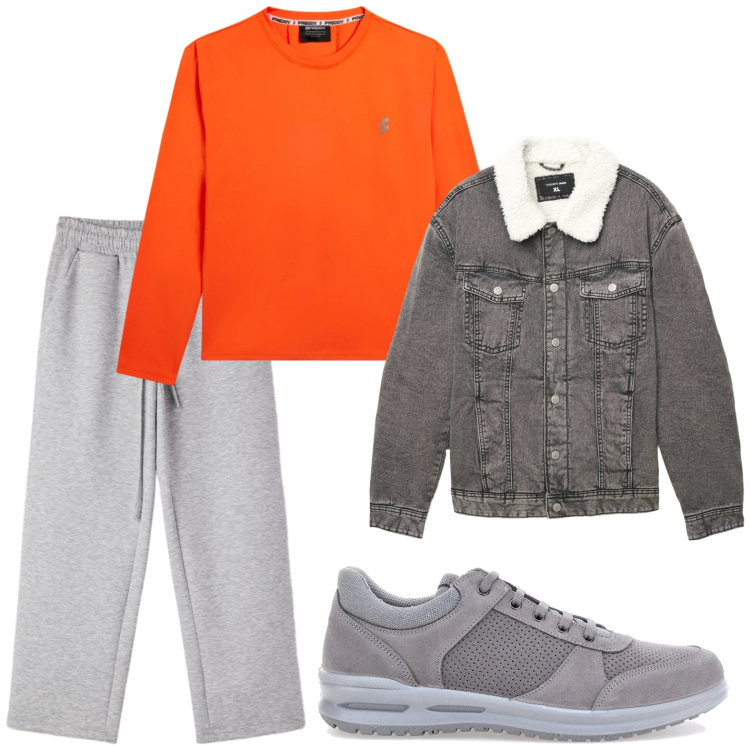 Outfit uomo - Spring orange. Stile Casual per Tutti i giorni. Abbinamento con cappotti, pantaloni, t-shirt, sneakers.
