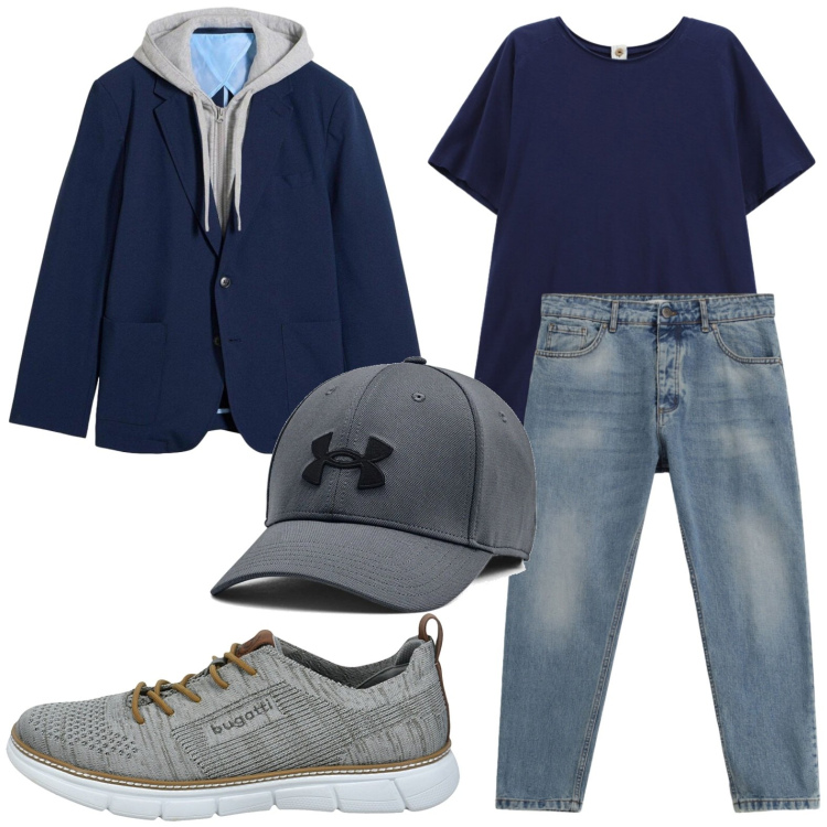Outfit uomo - Blazer con dettaglio. Stile Casual per Tutti i giorni. Abbinamento con giacche, jeans, t-shirt, cappelli, sneakers.