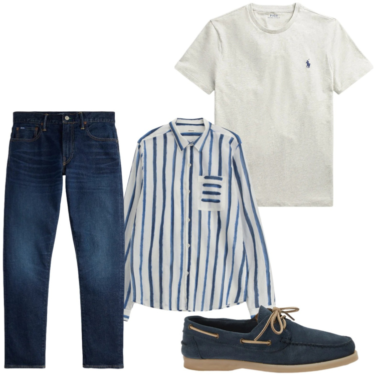 Outfit uomo - Righe evergreen. Stile Casual per Tutti i giorni. Abbinamento con camicie, scarpe stringate, t-shirt, jeans.
