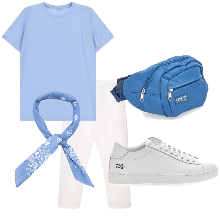 Outfit uomo - Total look #2395609. Stile Trendy per Tutti i giorni. Abbinamento con pantaloni, t-shirt, borse sportive, sneakers, sciarpe e foulard.