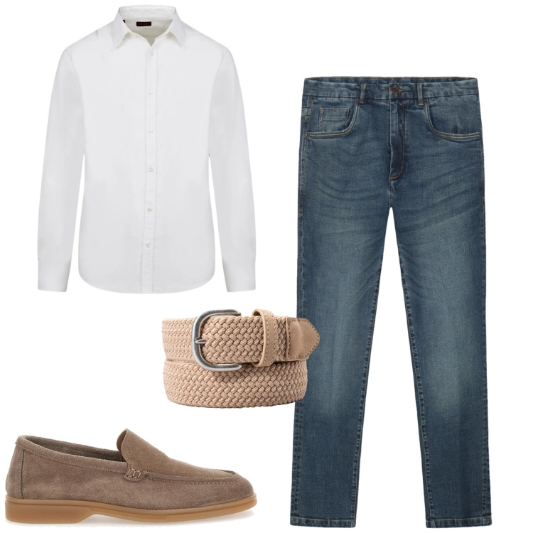 Outfit uomo - City. Stile Urban per Tutti i giorni. Abbinamento con camicie, cinture, jeans, scarpe stringate.