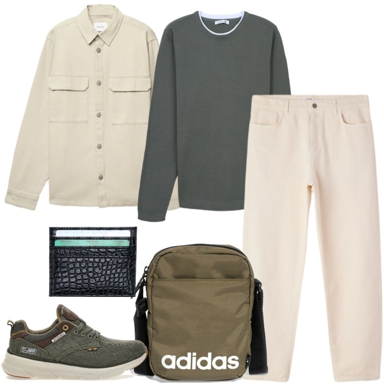 Outfit uomo - Look da viaggio breve. Stile Urban per Tutti i giorni. Abbinamento con maglieria, cappotti, pantaloni, portafogli, sneakers, borse sportive.