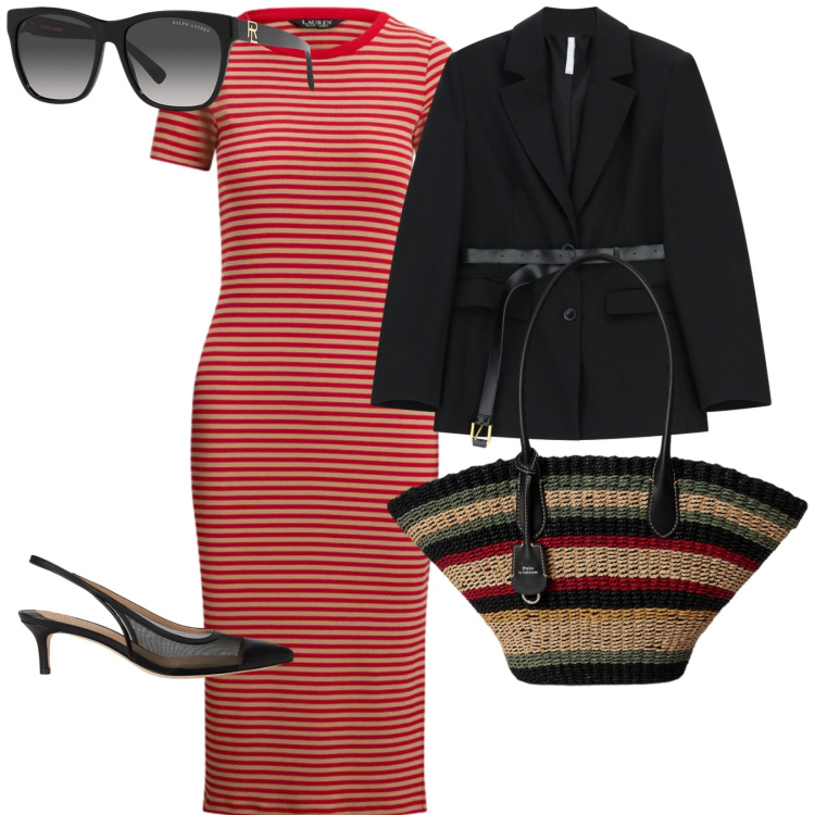 Outfit donna - Focus donna. per Tutti i giorni. Abbinamento con blazer, occhiali da sole, vestiti, borse tote, décolleté.