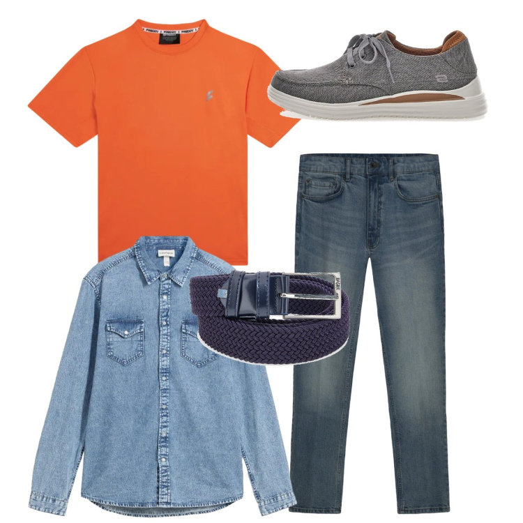 Outfit uomo - Total casual. Stile Casual per Tutti i giorni. Abbinamento con camicie, t-shirt, jeans, cinture, scarpe stringate.