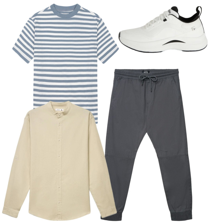 Outfit uomo - Immancabili righe. Stile Urban per Tutti i giorni. Abbinamento con pantaloni, camicie, sneakers, t-shirt.