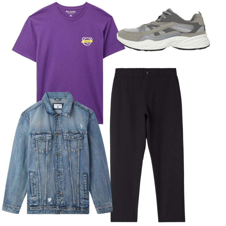 Outfit uomo - Total look sera casual. Stile Casual per Serata speciale. Abbinamento con t-shirt, giacche, sneakers, pantaloni chino.