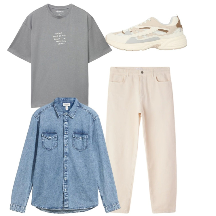 Outfit uomo - Un classico casual. Stile Casual per Tutti i giorni. Abbinamento con camicie, t-shirt, sneakers, pantaloni.