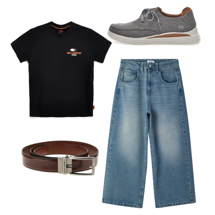 Outfit uomo - La tshirt nera. Stile Casual per Tutti i giorni. Abbinamento con jeans, cinture, t-shirt, scarpe stringate.