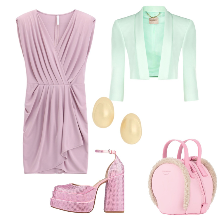 Outfit donna - Total look #2395678. Stile Glamour per Cerimonia. Abbinamento con zaini, décolleté, vestiti asimmetrici, bolero, orecchini.