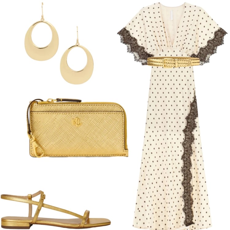Outfit donna - Punto vita protagonista. Stile Chic per Cerimonia. Abbinamento con vestiti lunghi, cinture, portafogli, orecchini, sandali in pelle.