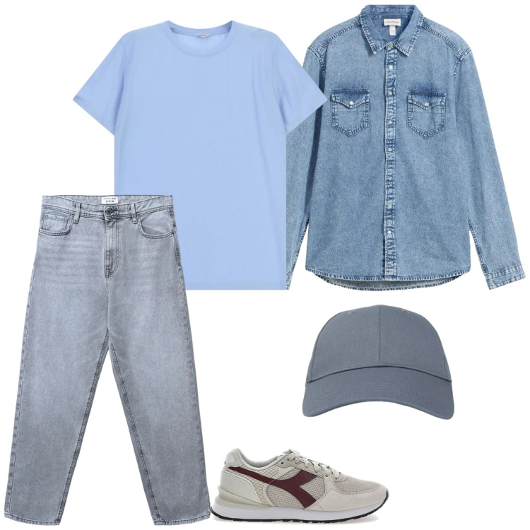Outfit uomo - Total look #2395692. Stile Casual per Tutti i giorni. Abbinamento con camicie, jeans, cappelli con visiera, t-shirt, sneakers.