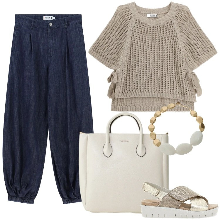 Outfit donna - Total look #2395693. Stile Boho per Tutti i giorni. Abbinamento con jeans, top, borse a tracolla, collane, sandali in pelle.