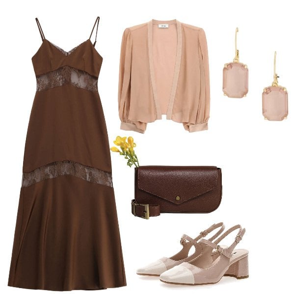 Outfit donna - Total look #2395702. Stile Bon Ton per Cerimonia. Abbinamento con vestiti lunghi, blazer, borse a tracolla, orecchini, décolleté.