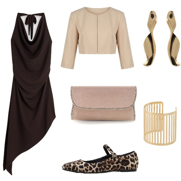 Outfit donna - Total look #2395717. Stile Glamour per Cerimonia. Abbinamento con ballerine, vestiti asimmetrici, bolero, braccialetti, orecchini, pochette.