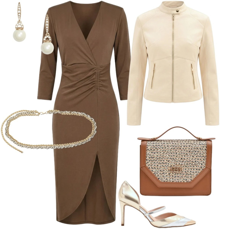 Outfit donna - Punto vita protagonista - Curvy. Stile Chic per Cerimonia. Abbinamento con vestiti asimmetrici, giacche, pochette, décolleté, cinture, orecchini.