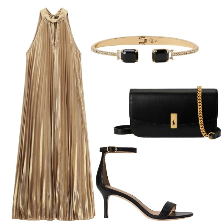 Outfit donna - Total look #2395729. Stile Chic per Cerimonia. Abbinamento con vestiti lunghi, clutch, braccialetti, sandali in pelle.