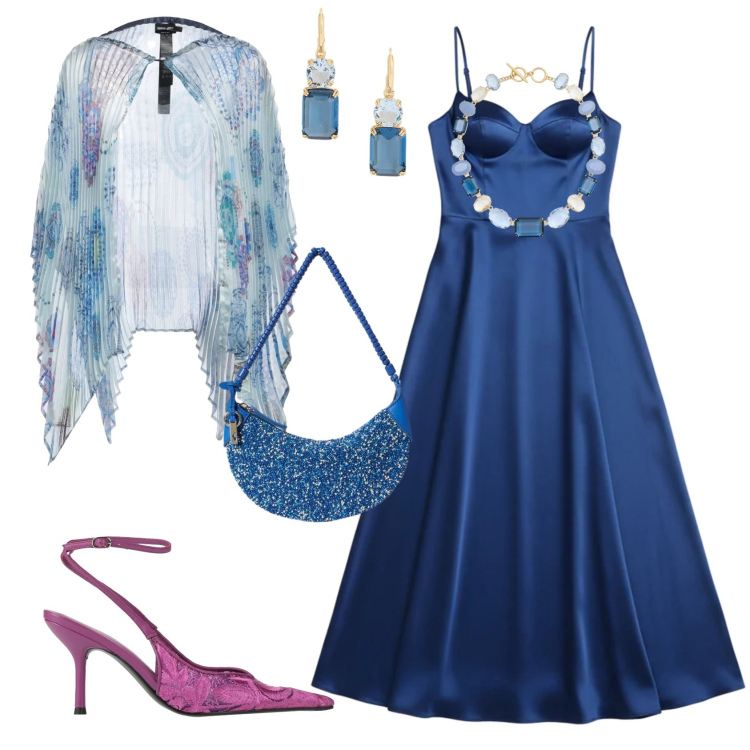 Outfit donna - Cerimonia evento serata speciale. Stile Glamour per Cerimonia. Abbinamento con cappe, décolleté, vestiti lunghi, collane, borse a spalla, orecchini.