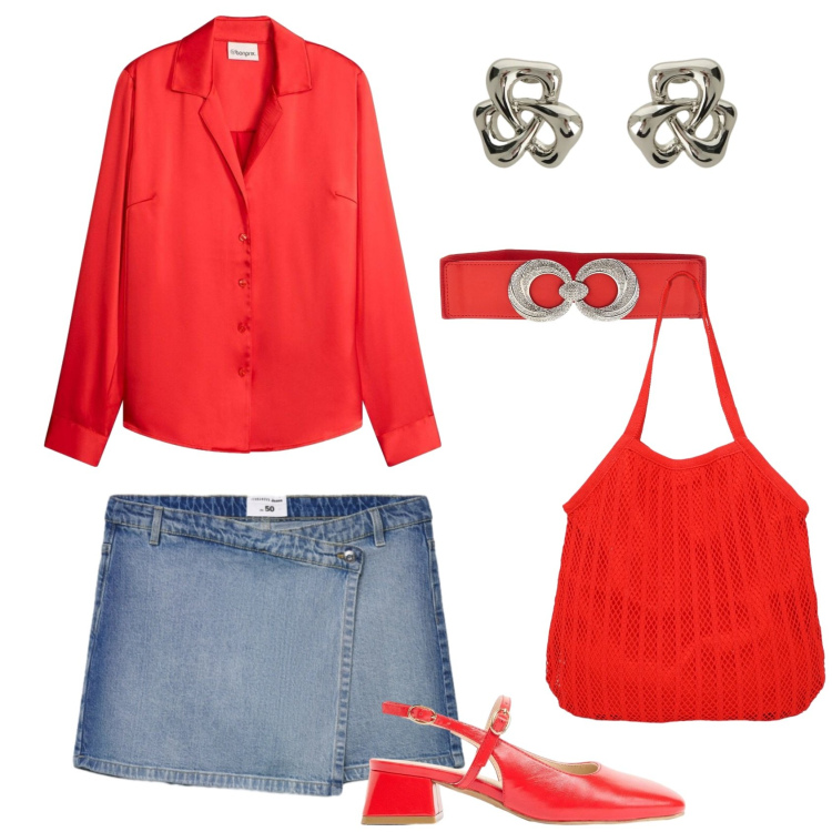 Outfit donna - Total look #2395750. Stile Casual chic per Ufficio. Abbinamento con camicie, décolleté, gonne, shopping bag, orecchini, cinture.