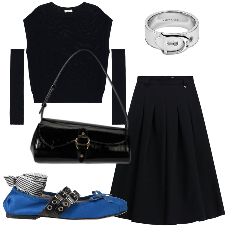 Outfit donna - Ballerine "cattivella". Stile Rock per Serata fuori. Abbinamento con ballerine, top, gonne longuette, borse a spalla, anelli.
