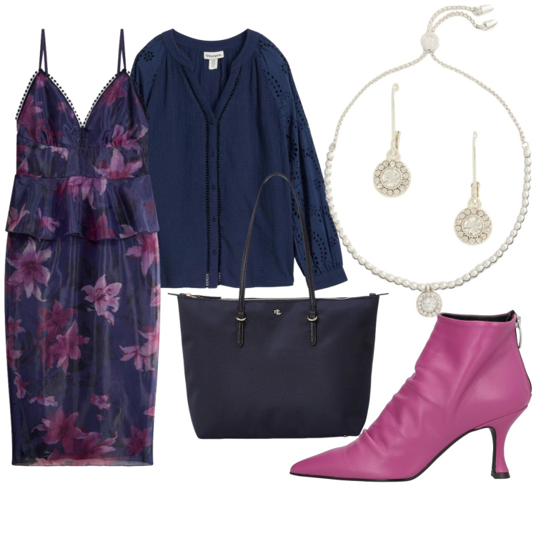 Outfit donna - Blu con colore. Stile Sexy per Cerimonia. Abbinamento con stivaletti, tuniche, vestiti, borse tote, braccialetti, orecchini.