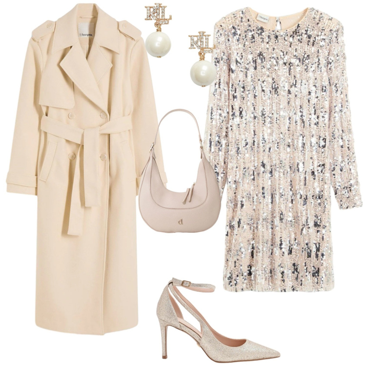 Outfit donna - Glamour serata evento cerimonia. Stile Glamour per Serata fuori. Abbinamento con vestiti, trench, décolleté, borse a tracolla, orecchini.