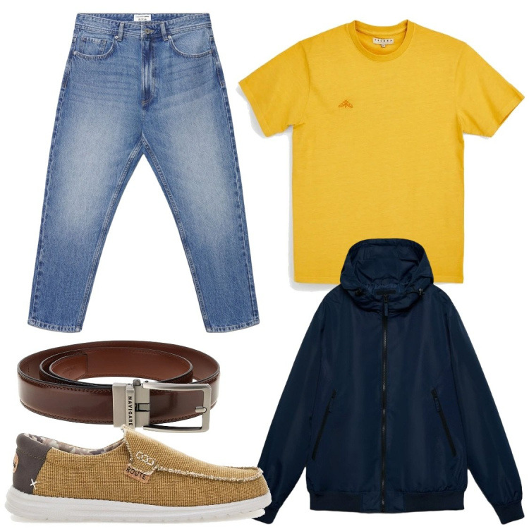 Outfit uomo - Urban Energy. Stile Casual per Tutti i giorni. Abbinamento con jeans, giacche sportive, scarpe stringate, cinture, t-shirt.