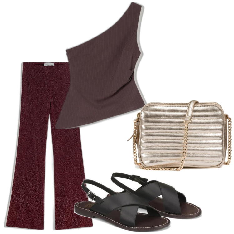 Outfit mujer - Urban style. Estilo Urban para Todos los días. Combinación con bolsos de hombro, sandalias de piel, pantalones, top.