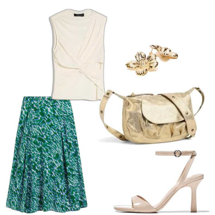 Outfit mujer - Urban style. Estilo Urban para Noche/Fiesta elegante. Combinación con faldas, bolsos de hombro, sandalias de tacón, top, pendientes.