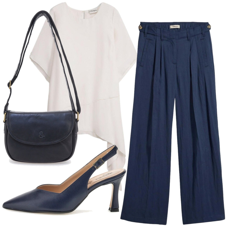 Outfit donna - Total look #2395779. Stile Chic per Serata fuori. Abbinamento con pantaloni, bluse, borse a tracolla, décolleté.