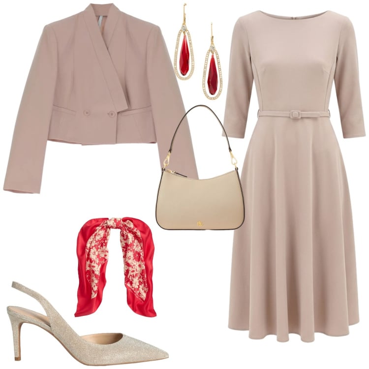 Outfit donna - Bon ton cerimonia evento. Stile Bon Ton per Cerimonia. Abbinamento con décolleté, blazer, vestiti, borse a spalla, orecchini, foulard.