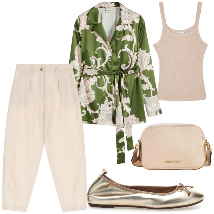 Outfit donna - Urban in seta. Stile Chic per Serata fuori. Abbinamento con borse a tracolla, bluse, canottiere, pantaloni, ballerine.