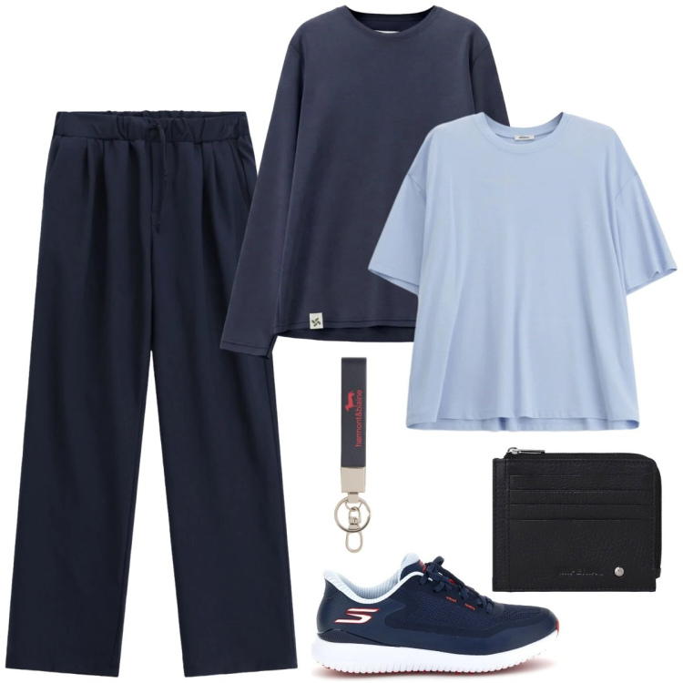 Outfit uomo - Pantaloni leggeri. Stile Casual per Ufficio. Abbinamento con pantaloni, t-shirt, felpe, portafogli, portachiavi, sneakers.