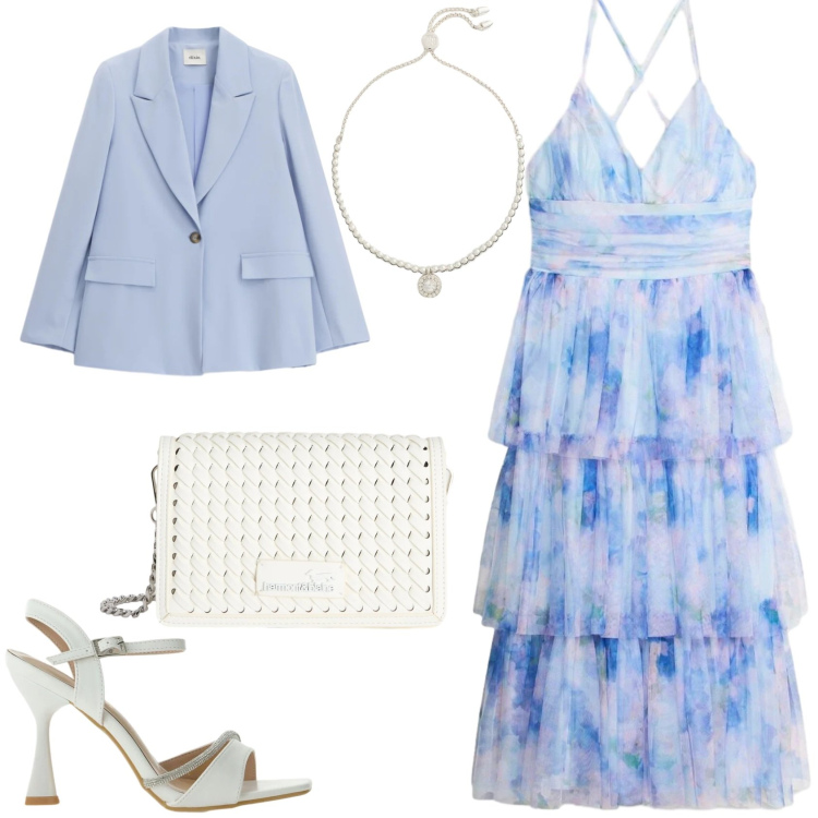 Outfit donna - Matrimonio di mia cugina. Stile Chic per Cerimonia. Abbinamento con vestiti midi/longuette, borse a tracolla, sandali gioiello, braccialetti, blazer.