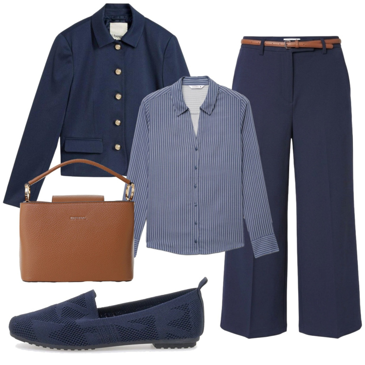 Outfit donna - Total look #2395830. Stile Bon Ton per Ufficio. Abbinamento con blazer, pantaloni, camicie, borse a secchiello, mocassini.