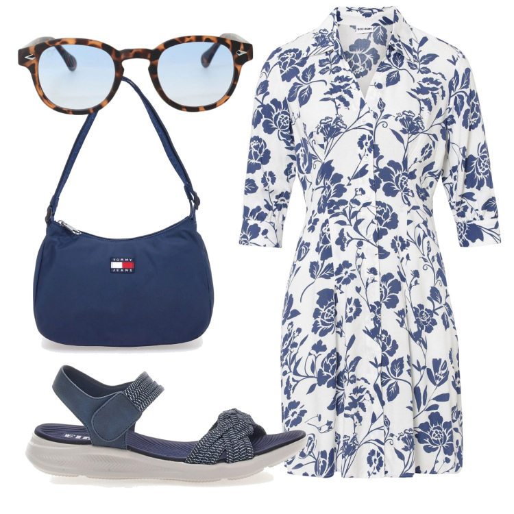 Outfit donna - Total look #2395834. Stile Basic per Ufficio. Abbinamento con vestiti, occhiali da sole, borse a spalla, sandali.