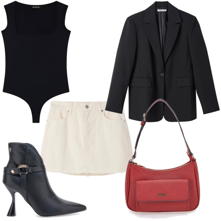 Outfit donna - Accessori raffinati. Stile Glamour per Tutti i giorni. Abbinamento con blazer, minigonne, top, stivaletti, borse a spalla.