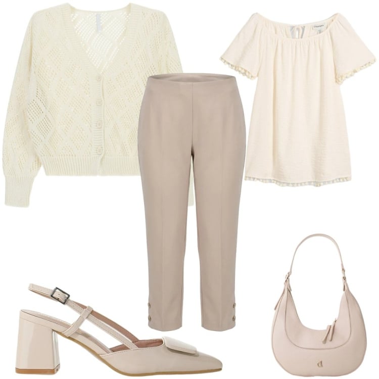 Outfit donna - Total look #2395844. Stile Casual per Tutti i giorni. Abbinamento con bluse, cardigans, décolleté, pantaloni, borse a tracolla.